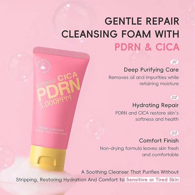 PDRN Facial Cleanser,Hydrating Face Wash with Hyaluronic Acid & Soft Creamy Foam,Gently Cleanses Pores,Removes Oil & Impurities Without Dryness or Tightness | For a Balanced,Nourished Feel /2PCS