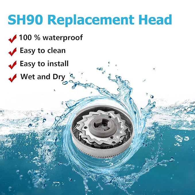 SH90 Replacement Shaver Heads Compatible with Philips Norelco 9000 Replacement Heads for Norelco Elctric Shaver Series 9000(S9xxx) S9000, S9011, S9021, S9031, Upgrade SH90 Replacement Blades, 2 Brush