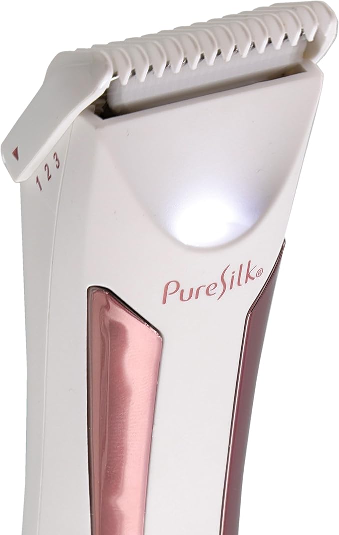 Pure Silk Body Hair Trimmer for Women, Rechargeable Women’s Trimmer for Body Hair with 4 Guide Combs, Hypoallergenic and Heat-Resistant Ceramic Blades, LCD Screen, Built in Light, Waterproof