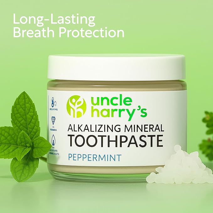 Uncle Harry's Peppermint Remineralizing Toothpaste | Natural Whitening Tooth Paste Freshens Breath & Promotes Enamel | Vegan Fluoride Free Toothpaste (2 Pack)