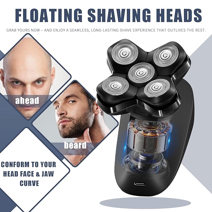 5 Blades Magnetic Head Shaver Replacement Blades Compatible with MANSCAPED The Dome Shaver, Magnetic Attachment for Men's Head Shaver (1 Pack)