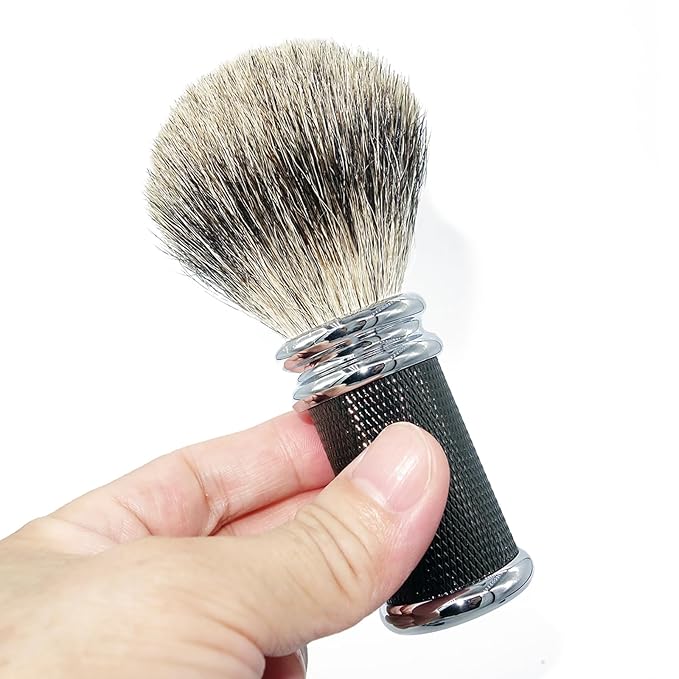 Professional Men's Shaving Brush Natural Pure Badger Hair Bristle Knot for Husband Father Brother Boyfriend Barber Grade Daily Grooming Tool Gift (Black Brush)