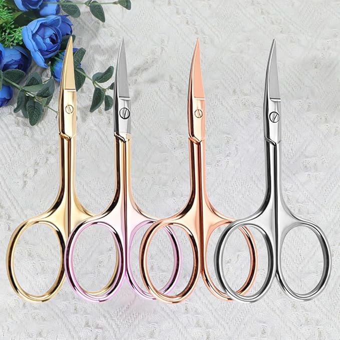 Wakauto 4pcs Stainless Steel Colorful Beard Scissors and Mustache Trimming Shears with Curved Tips for Men Home DIY Facial Hair Grooming Random Color Random Color