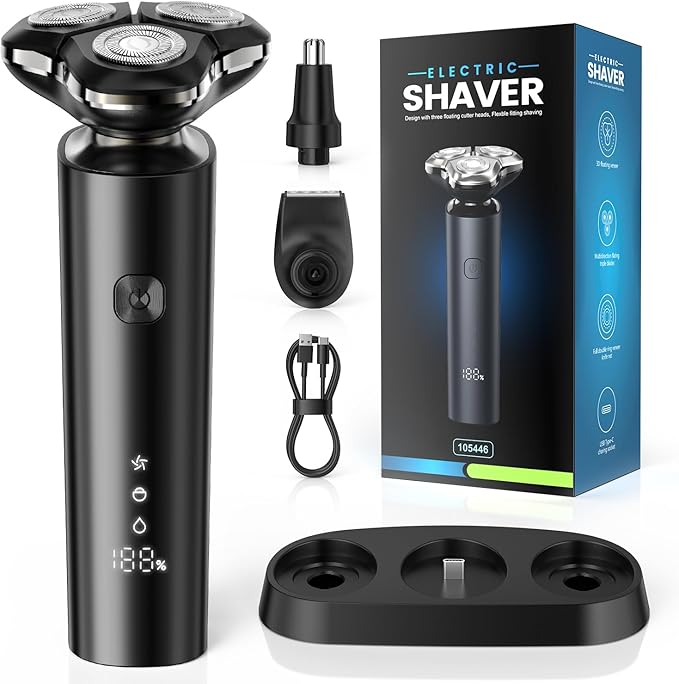 Electric Razor for Men, 2025 Magnetic Electric Shavers, IPX7 Waterproof Wet/Dry Mens Shaver, Smart LED Display & All-in-One Charging Base with Trimmers