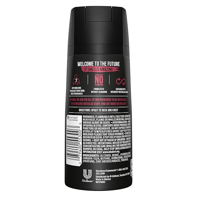 AXE Dual Action Body Spray Deodorant for Long Lasting Odor Protection Essence Black Pepper & Cedarwood Mens Deodorant Formulated Without Aluminum 4.0 oz, Twin Pack