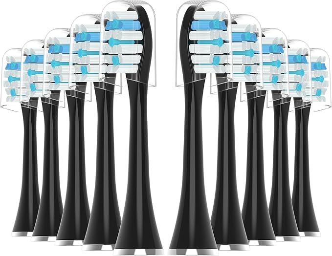 Replacement Toothbrush Heads 10 Pack Compatible with AquaSonic Black Series Vibe Series Black Series pro, and Duo Series pro Electric Toothbrush,Balck