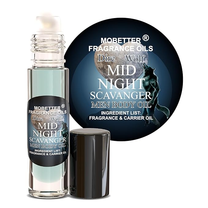 MOBETTER FRAGRANCE OILS Dire Wolf Midnight Scavanger Men Body Oil 0.33 Oz Roll On, Glass Bottle, Long Lasting, Travel Size
