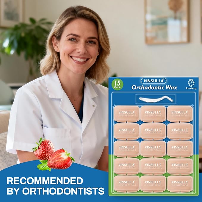 VINSULLA Orthodontic Wax for Braces - 750 Precut Dental Wax Dots Braces Wax Strips,Safe for Kids & Adults,Wax for Dental Brackets & Aligners 15Pack