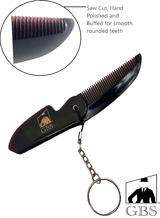 GENTS Folding Pocket Comb for Men - Travel Beard Mustache Hair Grooming Keychain Accessory Handmade