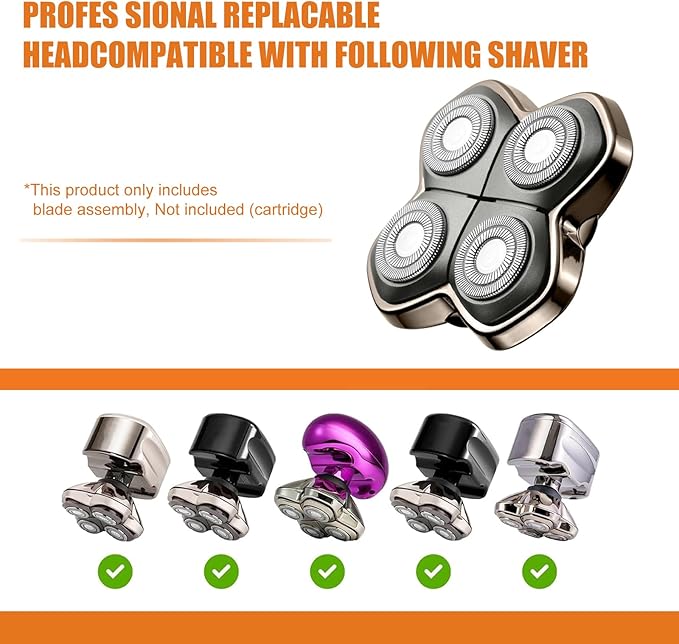 Replacement Blade Shaver PRO 4 Head for Electric Shaver Compatible with Skull Pitbull, Butterfly Kiss PRO & Palm Shavers (3Pack)