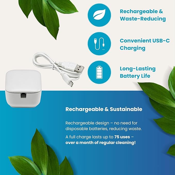 Tidy Teeth UV Toothbrush Sanitizer - Portable Cordless UVC Light Tooth Brush Holder - Cleaning and Sanitizing - Home Bathroom Countertop & Travel - USB Rechargeable Cleaner Case w/Wall Mount (1-Pack)