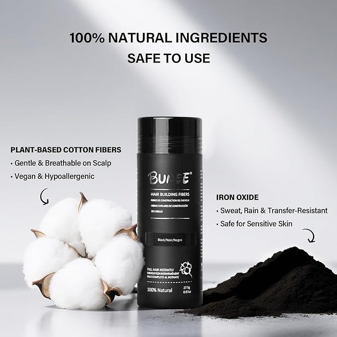 Hair Building Fibers for Thinning Hair for Men Women, 2-in-1 Kit- Enhancements Barber Spray, Thicker Fuller Hair Beard & Hairlines Instantly with Spray Applicator Pump Nozzle, Natural Formula (Black)