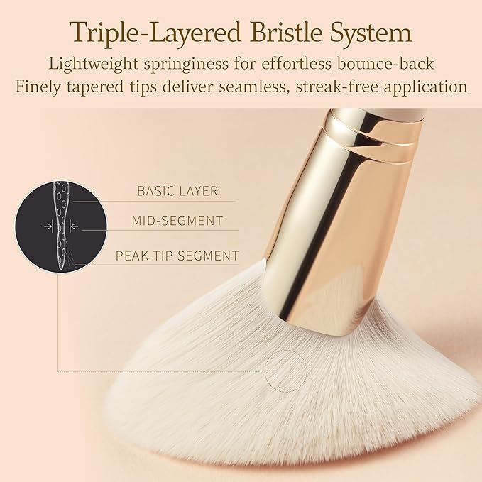 Bisque Series Fan Highlighter Brush to Enhance Glow on Cheekbones Nose Painted Birch Handle with Soft Nylon Bristles MJ904