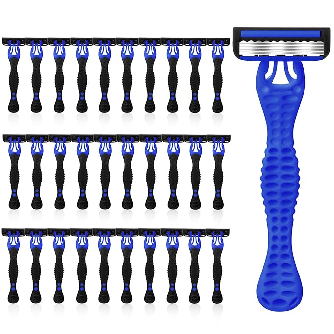 30 Pcs Sensitive Men's Disposable Razors Bulk 5-Blade Disposable Head Razor for Sensitive Skin for Hotels, Travel, Business Trips, Gyms, SPA, Donations, Gifts, Etc.