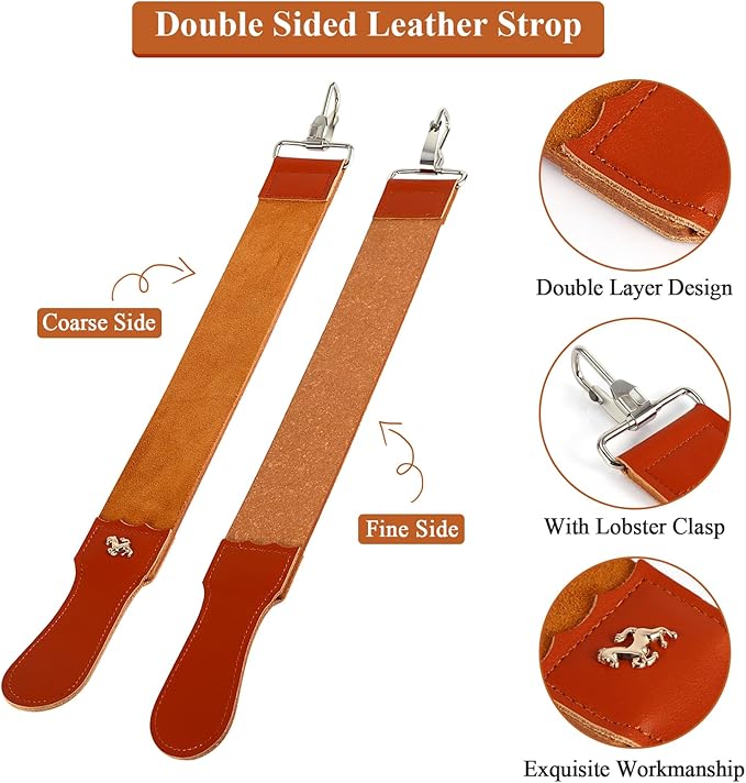 Strops, Genuine Leather Strop Strap Barber Straight Folding Barber's Leather Sharpener Sharpening Belt, Double Sided Leather Strop for Sharpening and Smoothing After Honing Razors