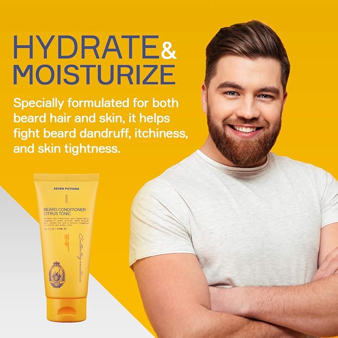 SEVEN POTIONS Beard Conditioner for Men – Prevents Beard Itch and Dandruff – Natural, Vegan, Cruelty Free (Citrus Tonic, 3.4 FL OZ)