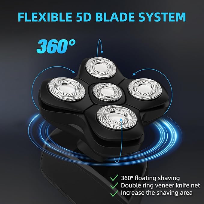 Freedom Grooming Bald Head Shaver Replacement Blades - Premium 5 Blade Shaver Heads for Bald Men, 3 Cleaning Brush, 3 Pack