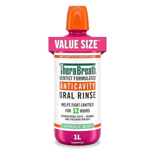 TheraBreath Anticavity Fluoride Mouthwash, Sparkle Mint, Dentist Formulated, 1 Liter