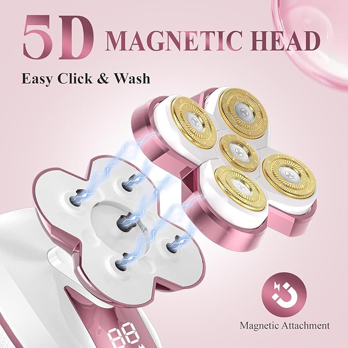 Electric Razor for Women with 5D Magnetic Blade, Women Shaver Waterproof Use, Hair Storage Design, Fast Type-C Charging & LED Power Display, Travel-Friendly