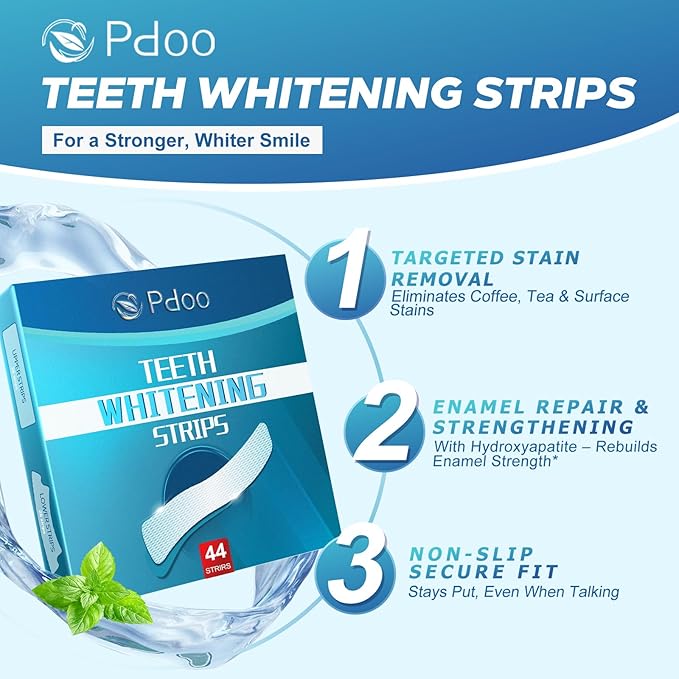 Teeth Whitening Strip 22 Treatments - Whitening Strips for Sensitive People, Fast Remove Smoking, Coffee, Wine Stains, Teeth Brightening Kit Pack of 44 Non-Slip Strips