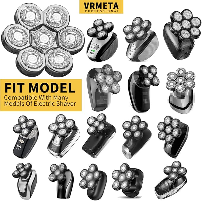 Electric Shaver Replacement Heads - Sharp Stainless Steel Blades for Rotary Shaver (7 Heads, Silver)