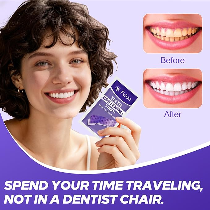 Teeth Whitening Strips 21 Treatments - 21 Days Treatment with Non-Slip & Enamel-Safe & No-Sensitivity, Teeth Whitening Kit for Coffee, Wine Stains Removal Fastly (42 Strips - Purple)