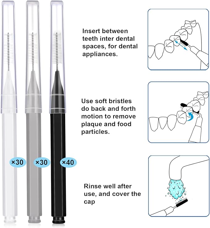 Patelai 50 Pieces Interdental Brush for Cleaner Braces Brush Toothpick Dental Tooth Flossing Head Oral Dental Hygiene Flosser Toothpick Cleaners Tooth Cleaning Tool (Black, White, Gray)
