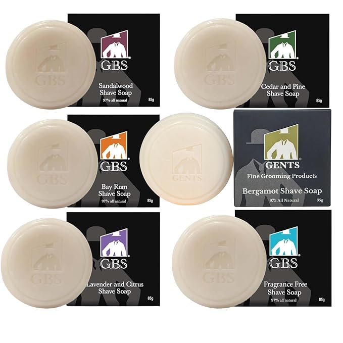 GENTS Men's Shaving Soap 97% All Natural Enriched With Shea Butter and Glycerin, Creates Rich Lather Form (6 Pack Variety)
