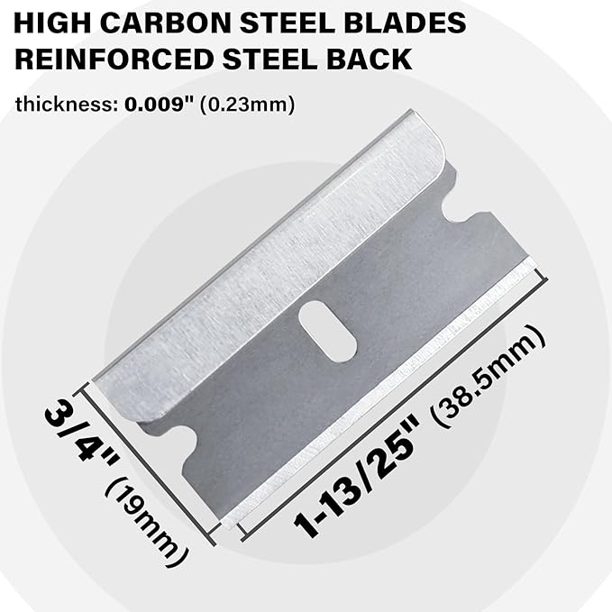 HAUTMEC 100 Pack Single Edge Razor Blades, Heavy Duty Edge Blades, Ultra Sharp, Rust-Resistant,Industrial & DIY Use, Fits most Standard Scraper & Utility Knife, for Removing Decals, Stickers 25029