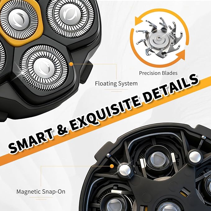 6 Blade Magnetic Replacement Shaving Heads for 6D Bald Head Shavers, Compatible with Most Magnetic Electric Razors for Men (4 Packs)