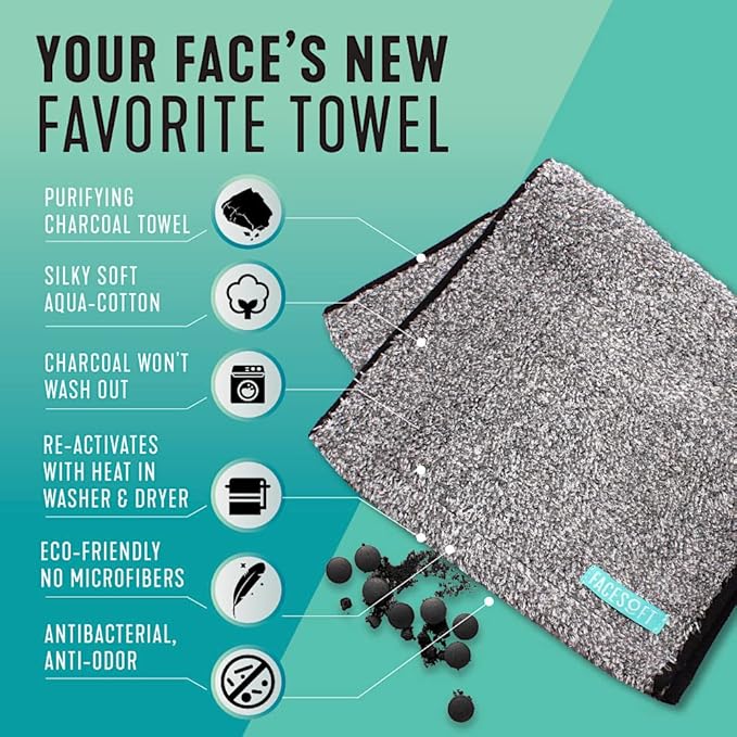 FACESOFT Mini and Nano Detox Sweat Charcoal Towel Multipack - Infused with Activated Charcoal - Pulls Oils and Toxins from Skin - Absorbent Cotton Exercise Towel - No Synthetic Microfibers - 2 Pc