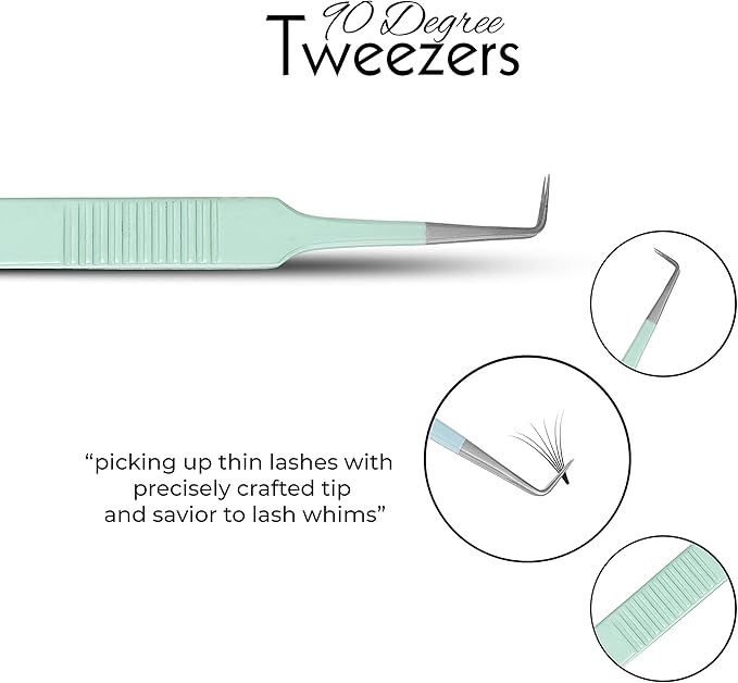 SIVOTE Lash Tweezers for Eyelash Extensions, Set of 3 - Volume, Volume Boot, Slim 90 Degree Tweezers with Fiber Tips in Pastel Colors, Ideal for Mega, Volume & Russian Lashes - Includes Leather Pouch
