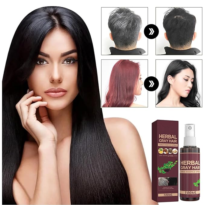 100ml Herbal Hair Tonic Spray for Gray Hair - Turns Gray to Black, Promotes Hair Regrowth & Reduces Dandruff - Natural Scalp Treatment with Ginseng & He Shou Wu