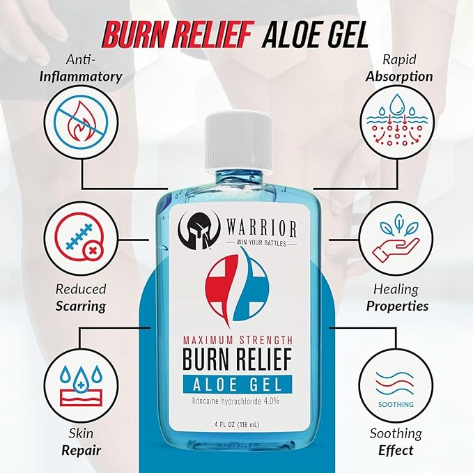 Warrior Sunscreen SPF 50 Continuous Spray - Water & Sweat Resistant Sunscreen Spray (6oz) - Burn Relief Gel for Skin – Made in USA Aloe with Aloe Vera Gel with Lidocaine 4% - Fragrance Free(4oz)