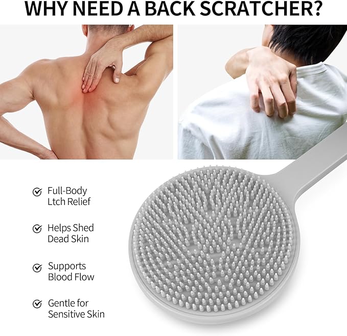 Back Scratcher, 2025 New All Body Scratcher with 2 Scratch Surface, Back Massager & Scalp Massager & Scalp Exfoliator, Deep Back Scratcher for Men/Women, Long Handle Backscratchers for Adults (Grey)