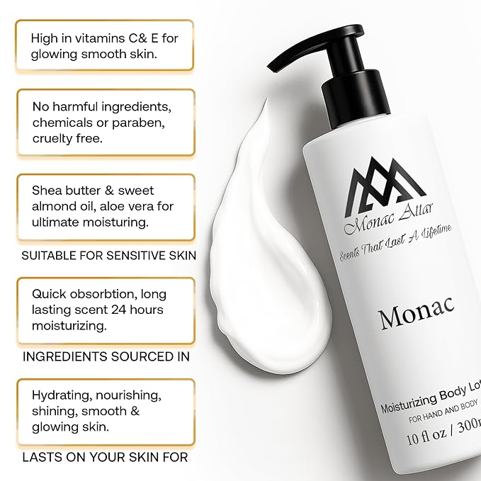 Monac Divine Lotion Inspired by Angels Share, Eau De Parfum, 10 oz/300ml, Unisex, Long Lasting, Luxury Made Affordable