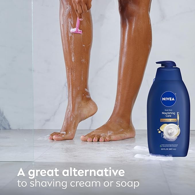 NIVEA Nourishing Care Body Wash with Nourishing Serum, Moisturizing Body Wash for Women, Enriched with Provitamin B5 and Vitamin E, 30 Fl Oz Bottle