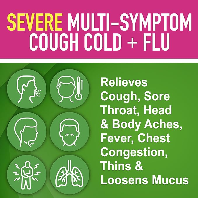 GoodSense Tussin Severe CF Max Multi-Symptom Cough, Cold and Flu, Raspberry Flavor, Cough Medicine, 8 Ounces