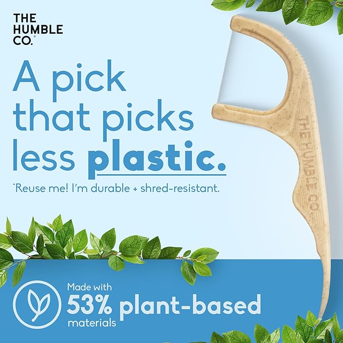 The Humble Co Dental Floss Picks for Teeth, 200 Count (Mint) - Single Thread Tooth Picks Flossers for Adults Gum Health - Plant-Based Toothpick Floss for Interdental Oral Care & Hygiene