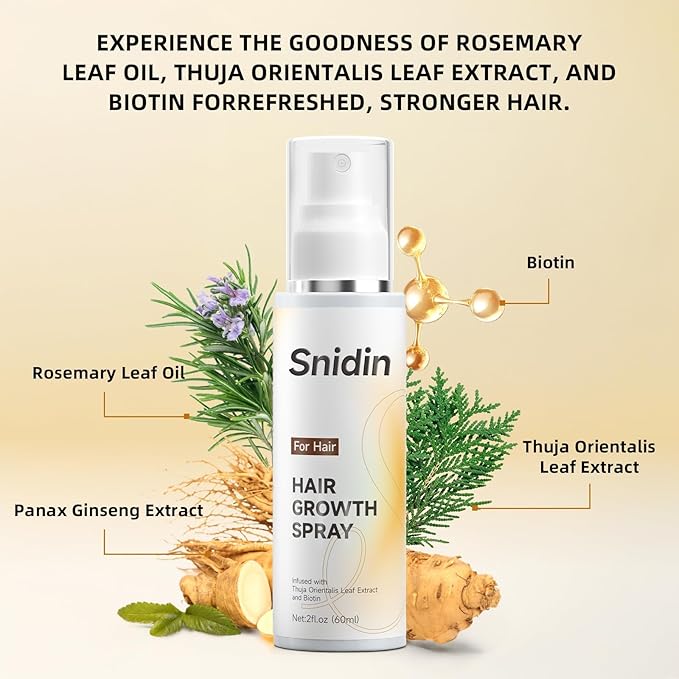 Hair Growth Spray, With Rosemary Oil and Biotin, Non-Greasy, Helps Prevent Hair Thinning & Hair Loss, for Scalp, 60ml Bottle