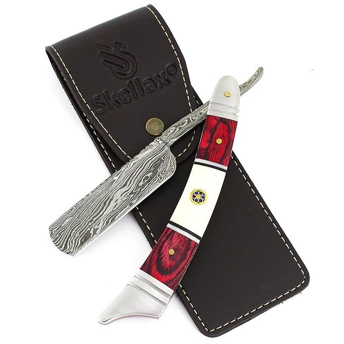 Damascus Straight Razor - Custom Shaving Blade for men - Damascus Steel Barber Approved - Straight Edge Razor For Men - Mens Straight Razor Kit -Travel Case - Best Gift Set For Him
