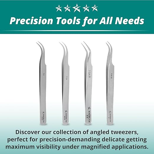 Excelta Curved Very Fine Point Tweezers, 4.5" Anti-Magnetic Stainless Steel, Basic
