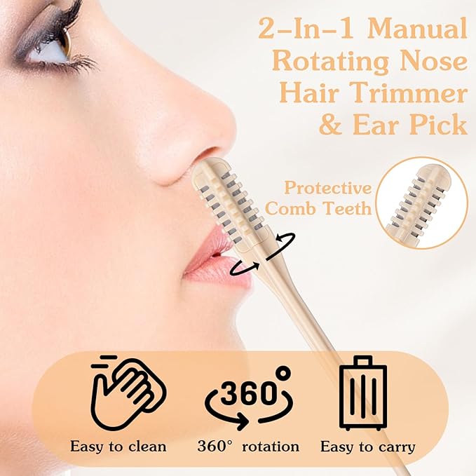 10Pcs 2-in-1 Nasal Hair Cutter Double Sided Nose Hair Trimmer Cutter 360° Rotating Nostril Hairs Removal Tool Portable Trimmer for Men Women Travel Essentials