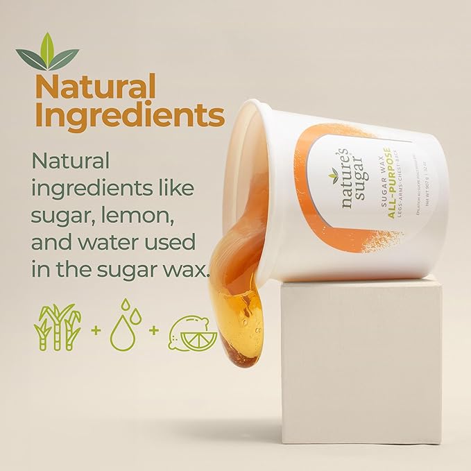 Nature’s Sugar – Beginner-Friendly Vegan Natural Sugar Wax Hair Removal Bundle for Men & Women – All Skin Types Sugaring Paste for Legs, Arms, Back, Chest, & Bikini Line - (1 All Purpose, 1 Firm)