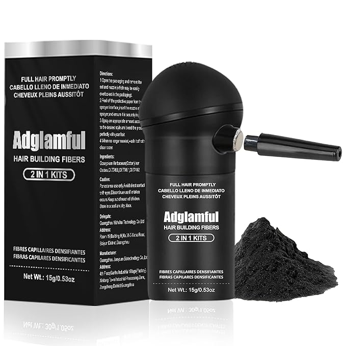 Hair Fibers for Thinning Hair, Volumizing Hair Building Fibers Powder for Men & Women with Spray Applicator, Instantly Conceal Balding, Matte Finish, Root Touch-Up, Sweatproof– 15g Black, No Residue