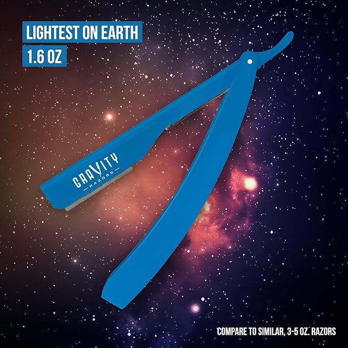 GRAVITY RAZORS Professional Straight Razor Kit – Ultra Exposure, Includes 10 Premium Blades, 2mm Exposed, Blue