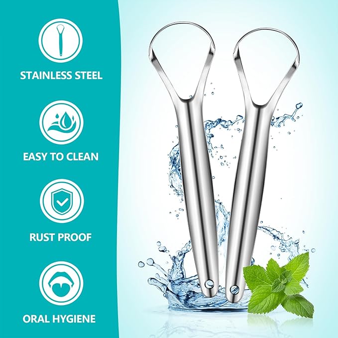 EZ COZY 2 Pack Tongue Scraper for Adults, Reduce Bad Breath, Tongue Cleaner with Travel Case, Stainless Steel Tongue Scrapers, Tongue Brush, Tongue Scrubber for Oral Care & Hygiene