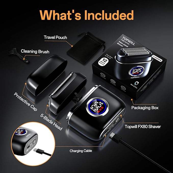 2026 Electric Razor for Men, New 5-Blade Portable Foil Shaver for Travel, High-Speed Motor for Beard & Mustache Close Shave, Wet/Dry Use, Cordless USB-C Rechargeable, Black