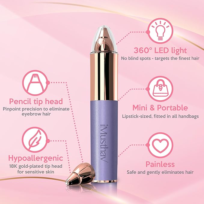 Eyebrow Hair Remover for Women | 18K Gold-Plated Head | 360° LED Light Portable Painless Electric Epilator·