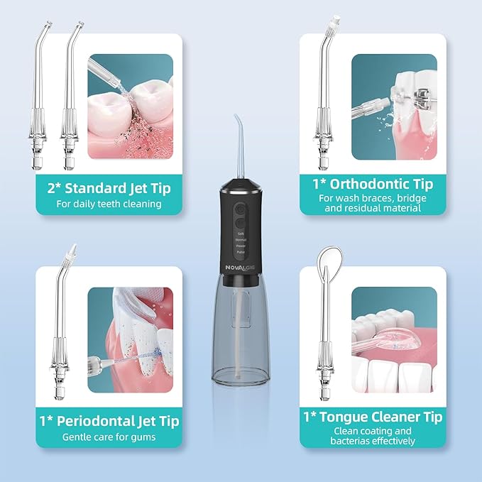 Water Dental Flosser for Teeth Pick：360ML Tank 5 Jet Tips Rechargeable Electric Flosser, 4 Mode IPX7 Cordless Oral Irrigator for Implants, Brace & Sensitive Teeth Care, Home & Travel Use